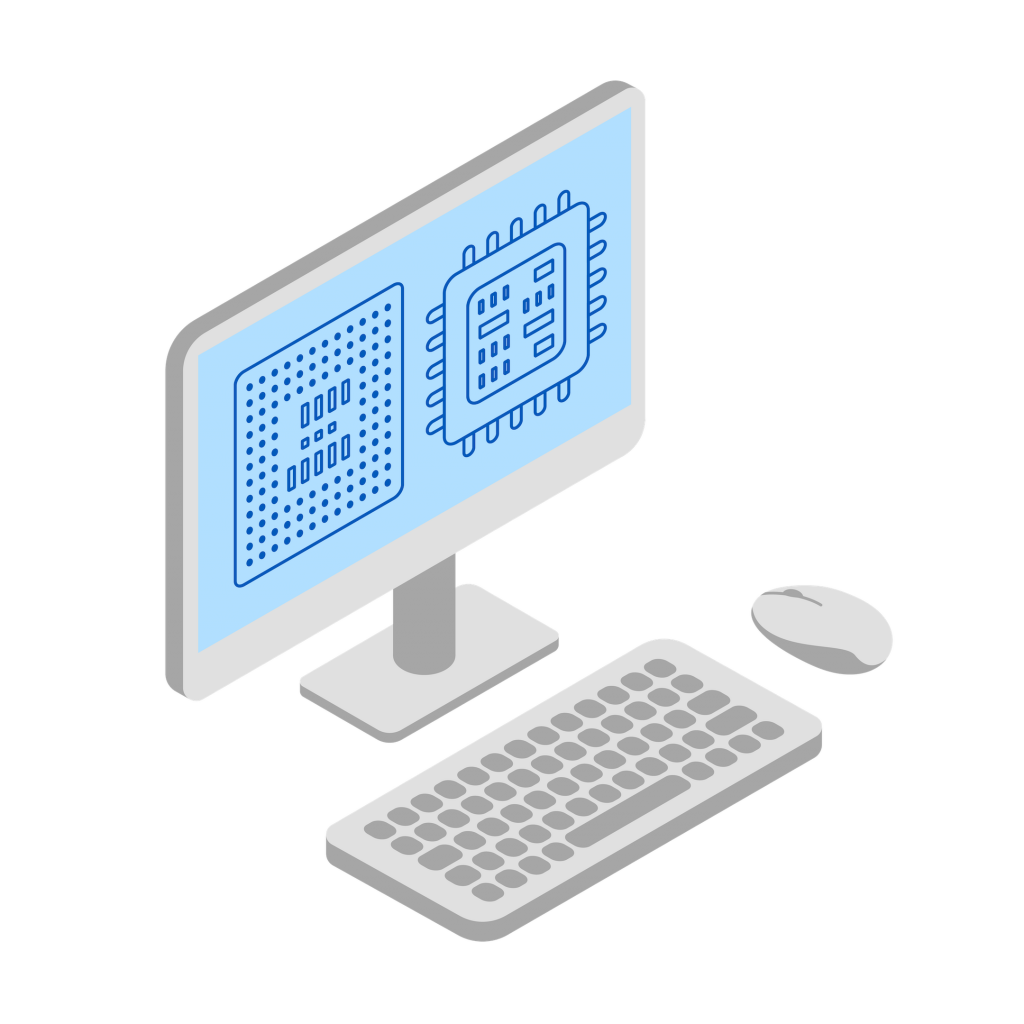 Vector illustration of a PC showing microchip designs