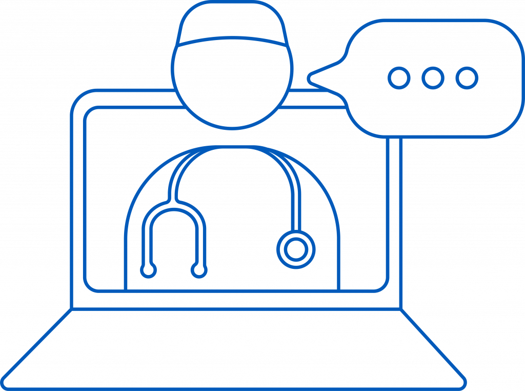 vector icon of a doctor talking through a laptop screen